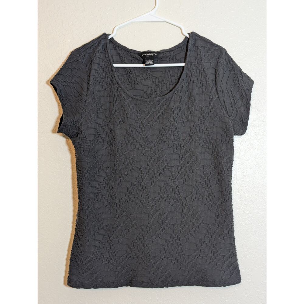 Liz Claiborne Career Women's Top Gray Patterned Stretch Size L